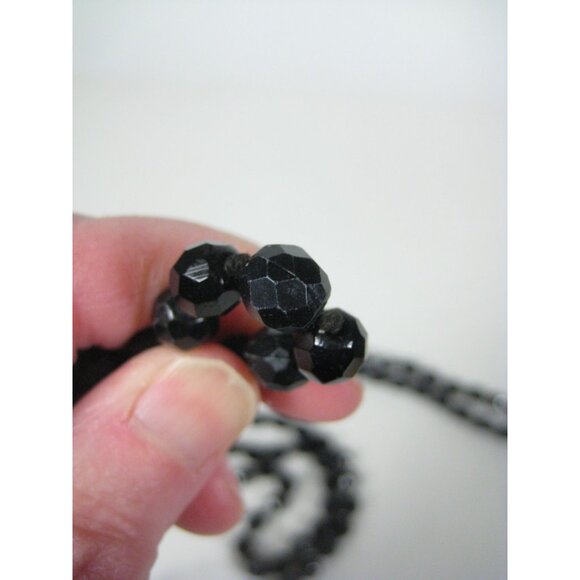 Made in Austria Black Crystal and Plastic Bead Long Necklace Glass Faceted 57 in - Picture 3 of 9
